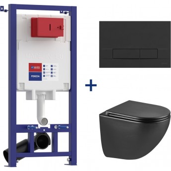 Сет: Инсталляция LEMARK PENEDA + кнопка смыва BIT чёрный матовый + унитаз GLAZER чёрный матовый